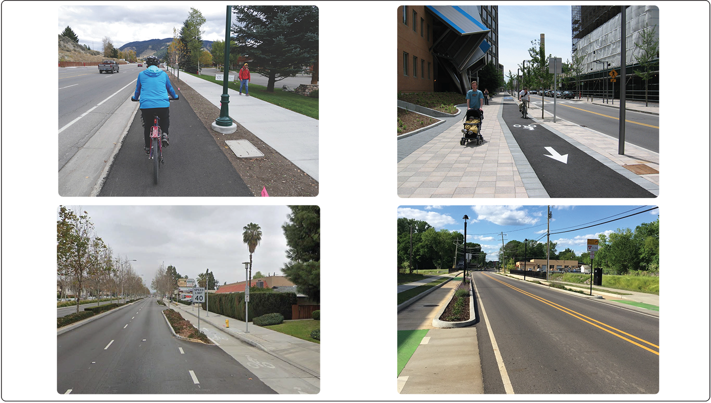 Figure 28
Examples of Bike Accommodations
Figure 28 includes example photos of existing separated bike lanes.
